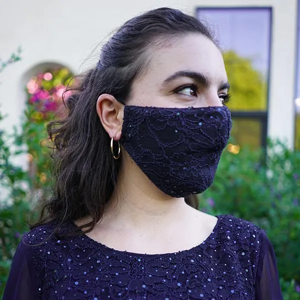 Navy Lace Sequin Mask