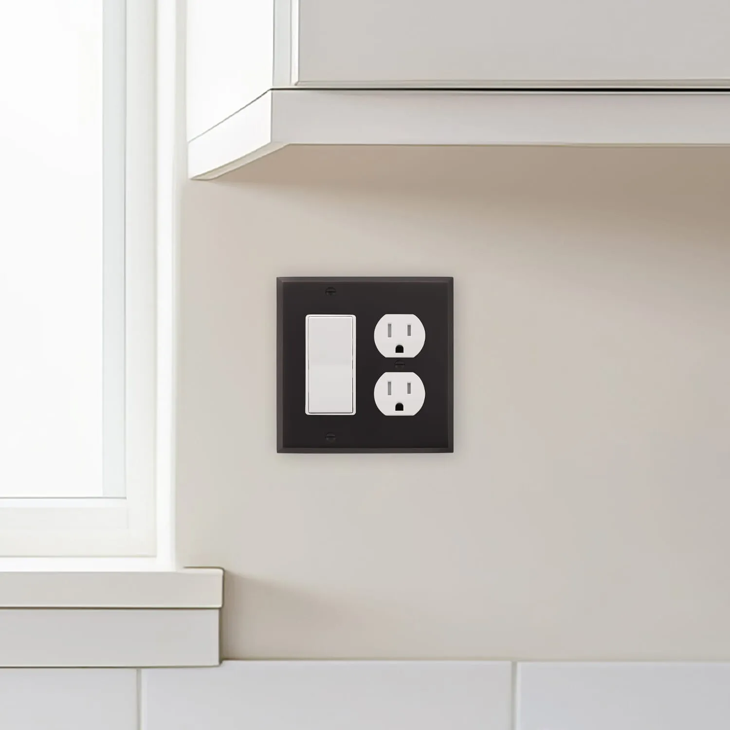 New York Switch Plate with Rocker and Outlet in Timeless Bronze