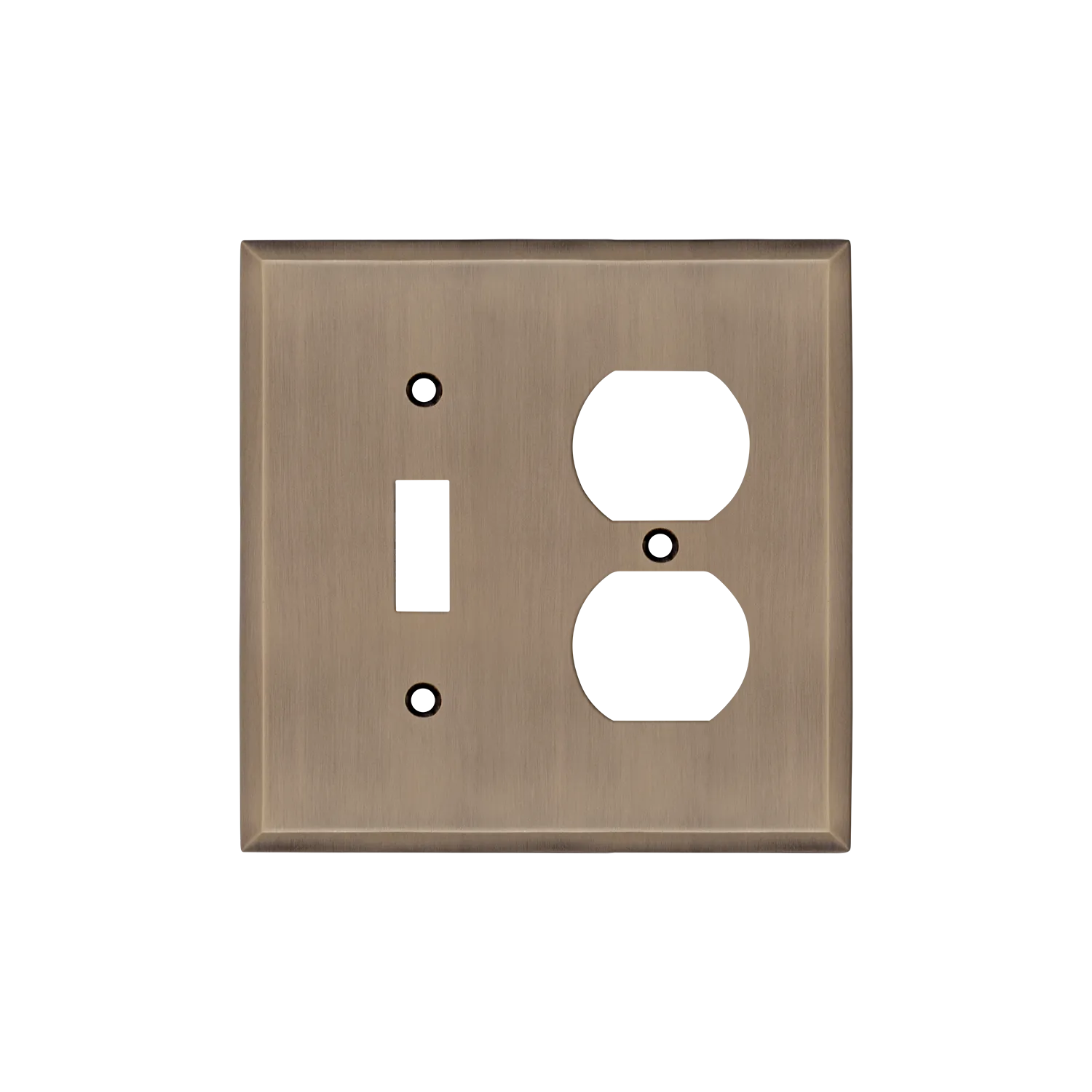 New York Switch Plate with Toggle and Outlet in Antique Brass