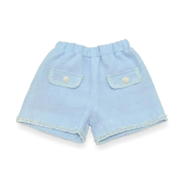 Novelty Button Tweed Shorts-blue