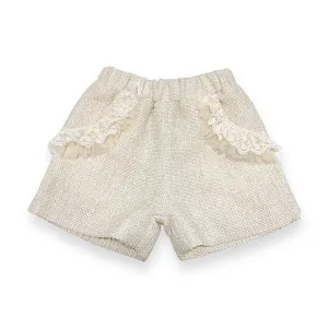 Organza Trim Tweed Shorts - Beige