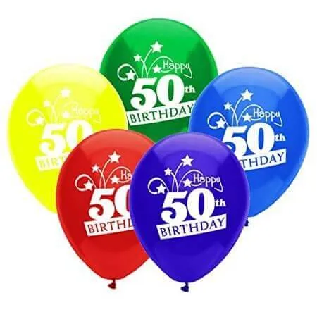 PartyMate - 12" Happy 50th Birthday Shooting Stars Latex Balloons - Multicolor (8ct)