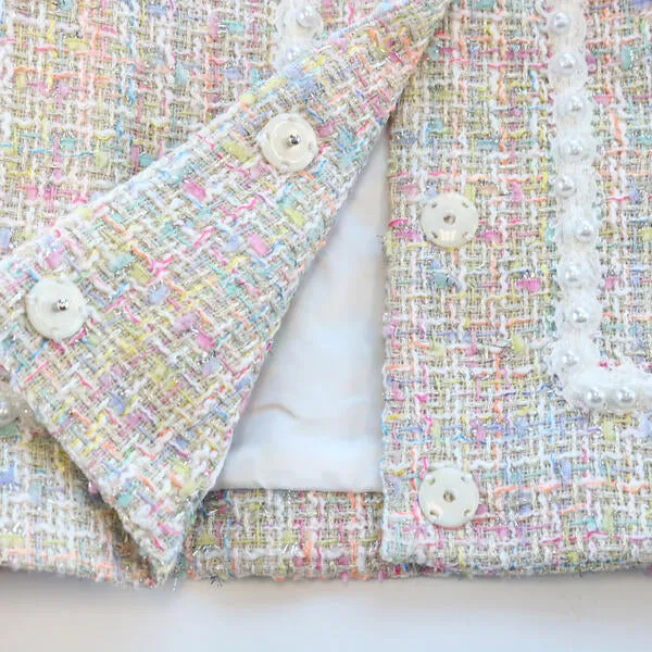 Pearl Trim Tweed Jacket - Multi Colored