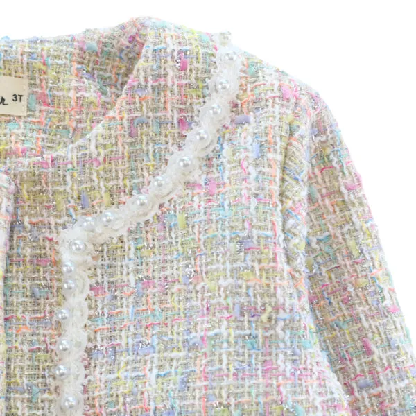 Pearl Trim Tweed Jacket - Multi Colored