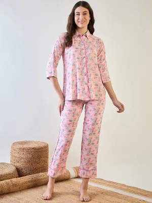 Pink Flamingo Printed Cotton Pyjama Set