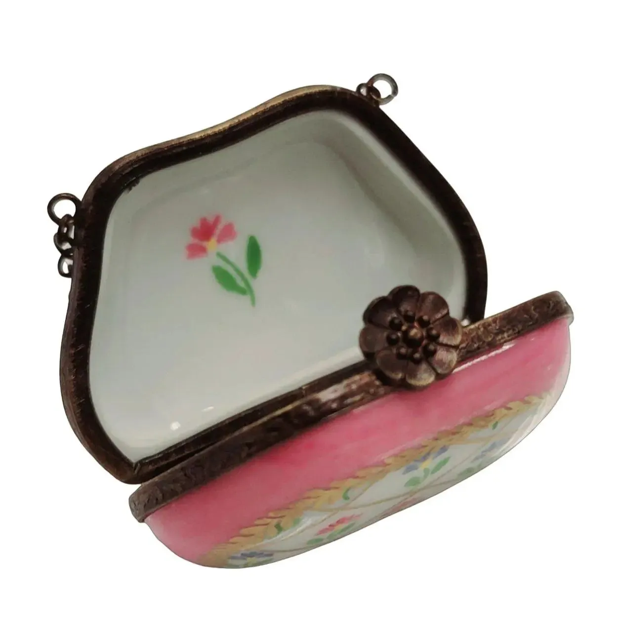 Pink Purse Flowers w Special Antiqued Brass - One of a Kind Hand Painted