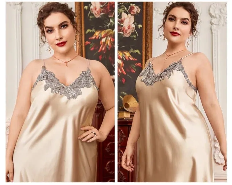 Plus Size Silk Sleepwear for Women - Sleeveless Ankle-Length Nightgown