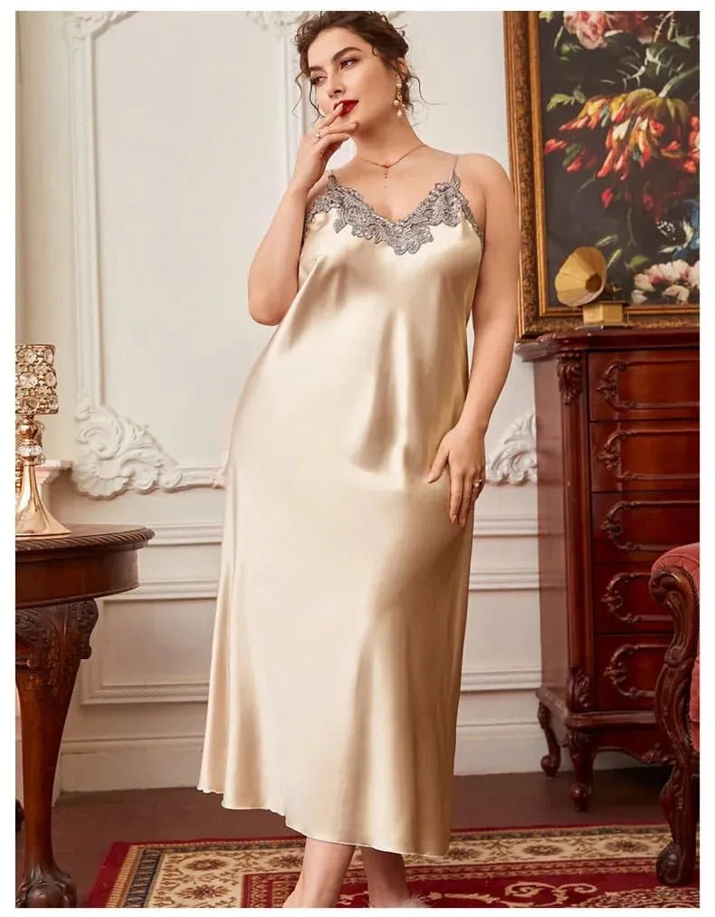 Plus Size Silk Sleepwear for Women - Sleeveless Ankle-Length Nightgown