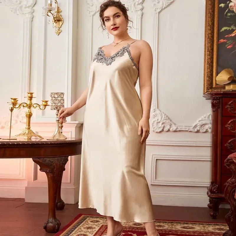 Plus Size Silk Sleepwear for Women - Sleeveless Ankle-Length Nightgown