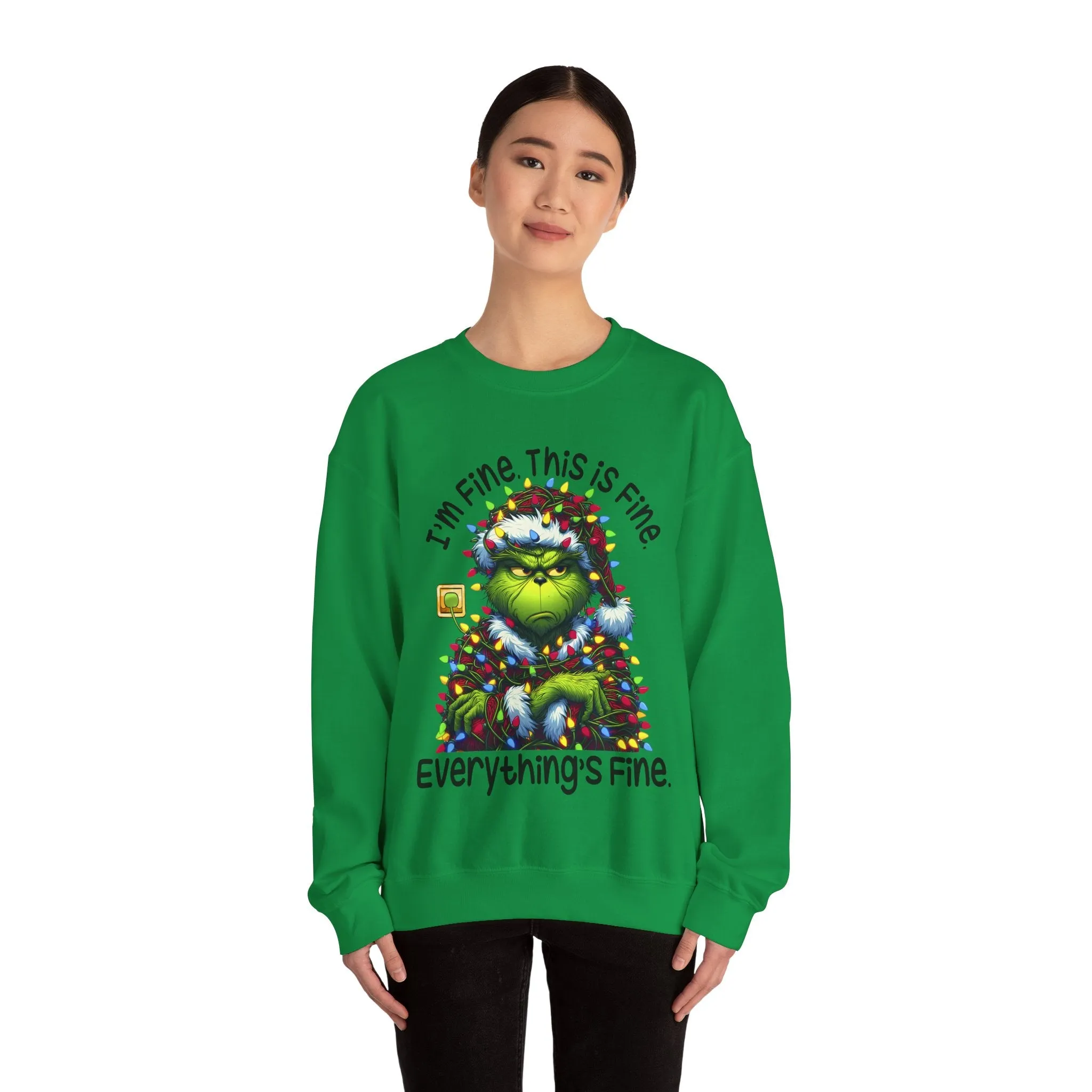 Princess Grace Grinch Mashed Christmas Sweatshirt - 'I'm Fine, This is Fine' Design