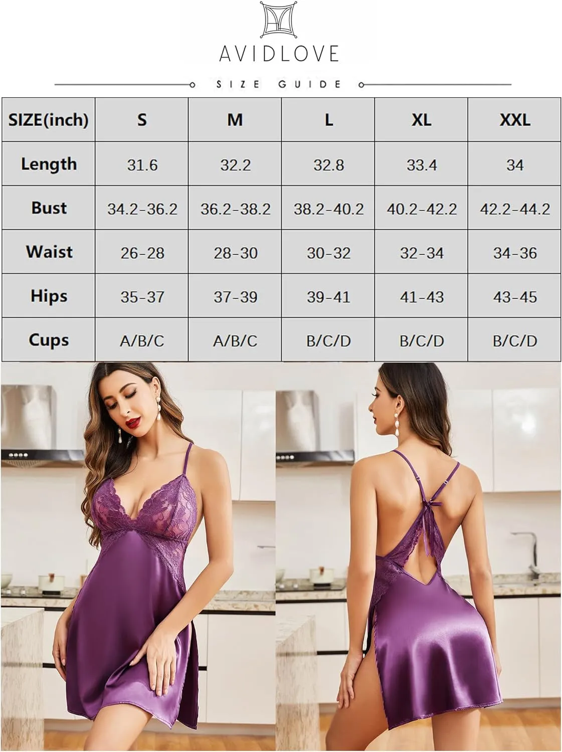 "Indulge in Elegance: Avidlove Satin Lace Babydoll Nightgown - Luxurious Silk Sleepwear with Alluring Side Slit for Unmatched Comfort"