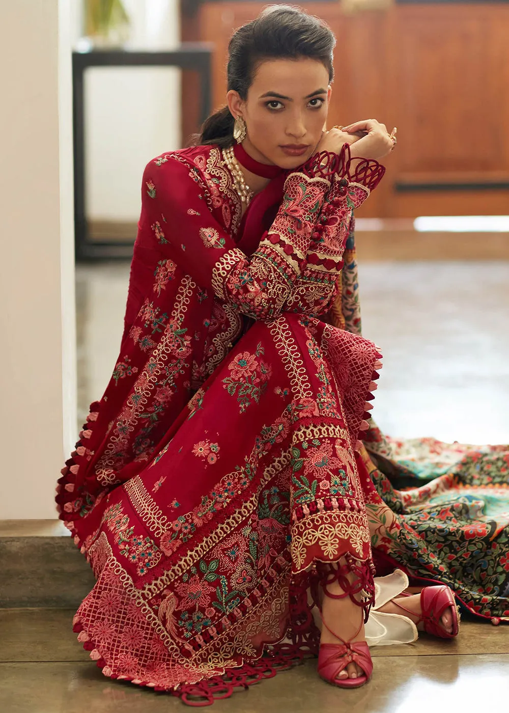 Red Lawn Suit - Elan - Luxury Lawn '23 - AALIA-EL23-08A