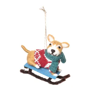 Red Sweater Sleigh Dog Ornament