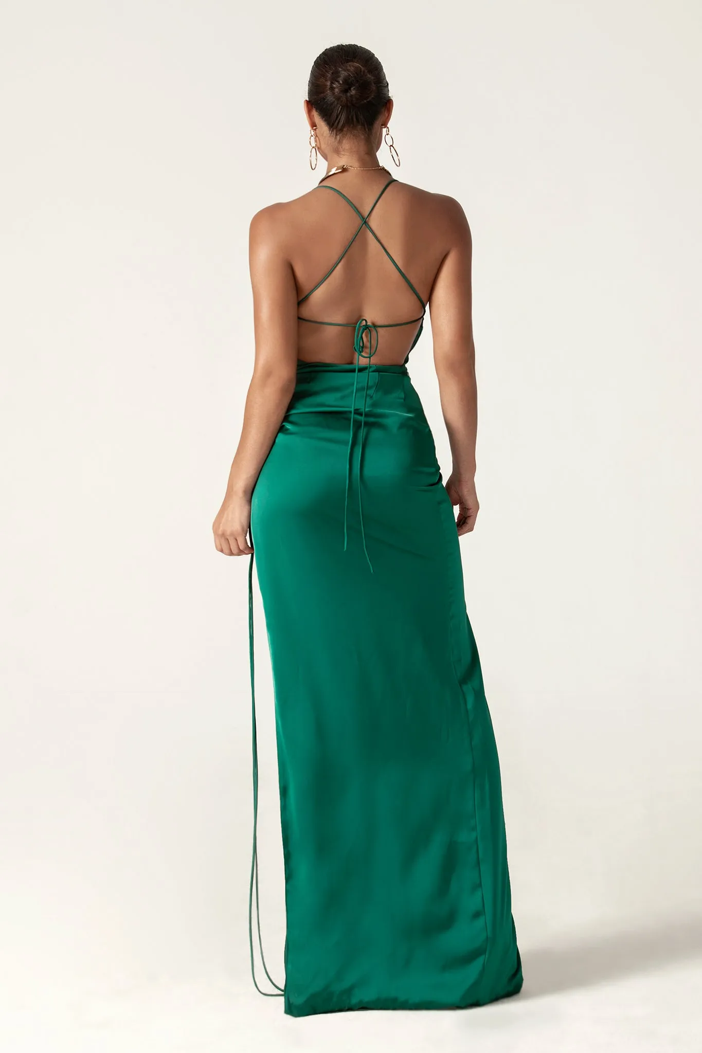 Reva Cowl Neckline Sheath Backless Maxi Dress (Emerald Green)