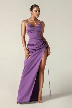 Reva Cowl Neckline Sheath Backless Maxi Dress (Purple)