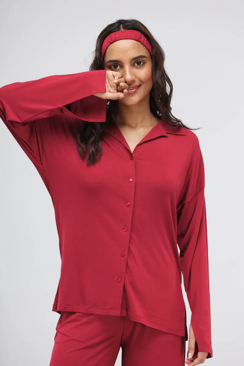 Romantic Red Button Down Pajama Set