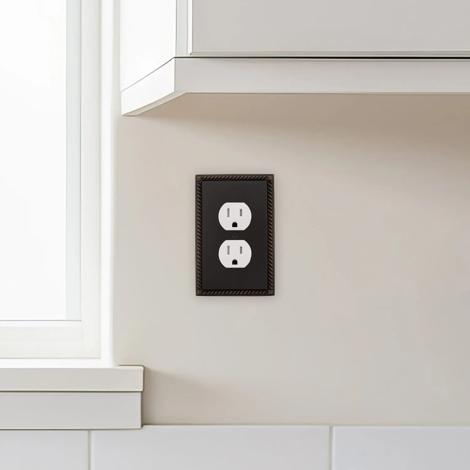 Rope Switch Plate with Outlet in Timeless Bronze