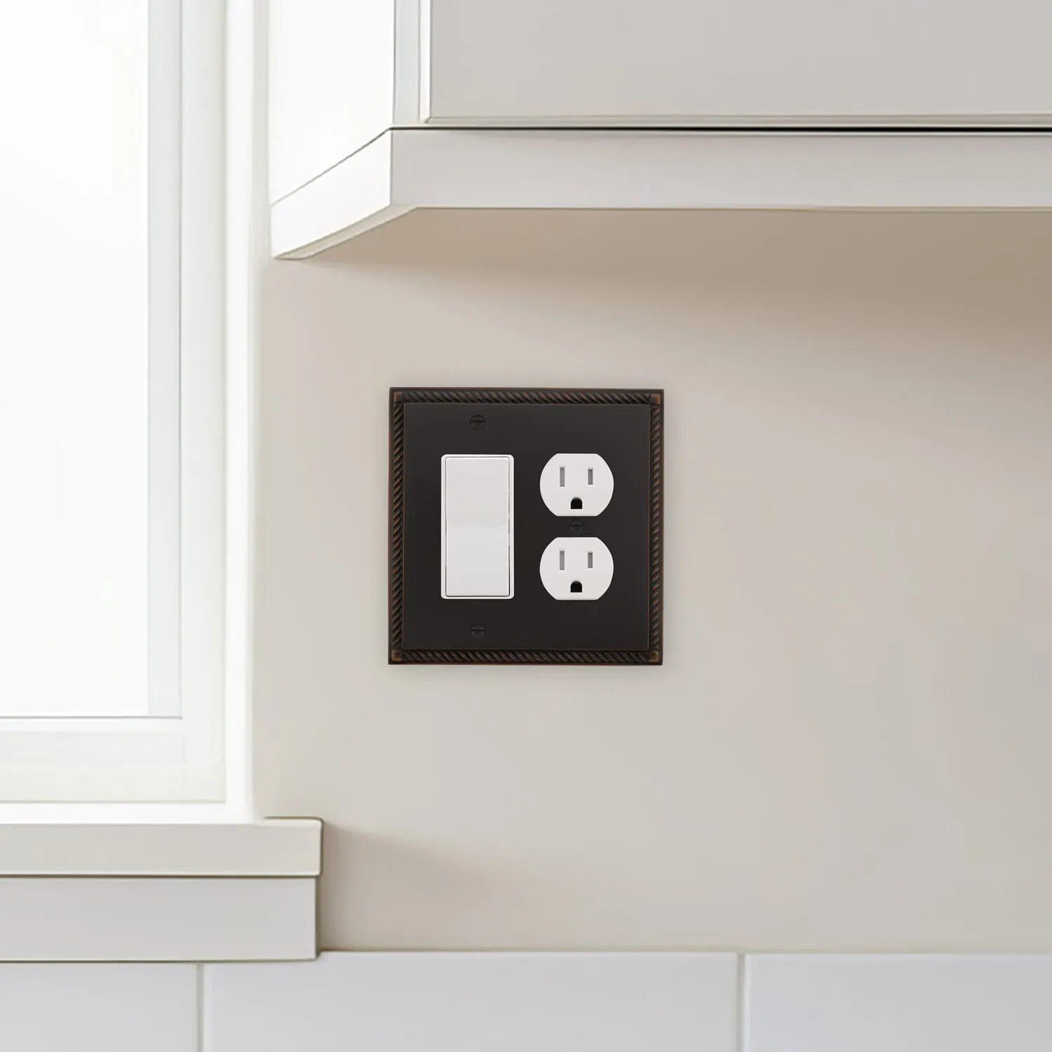 Rope Switch Plate with Rocker and Outlet in Timeless Bronze