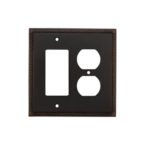 Rope Switch Plate with Rocker and Outlet in Timeless Bronze