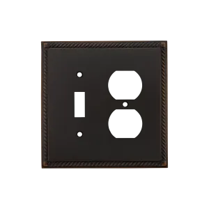 Rope Switch Plate with Toggle and Outlet in Timeless Bronze