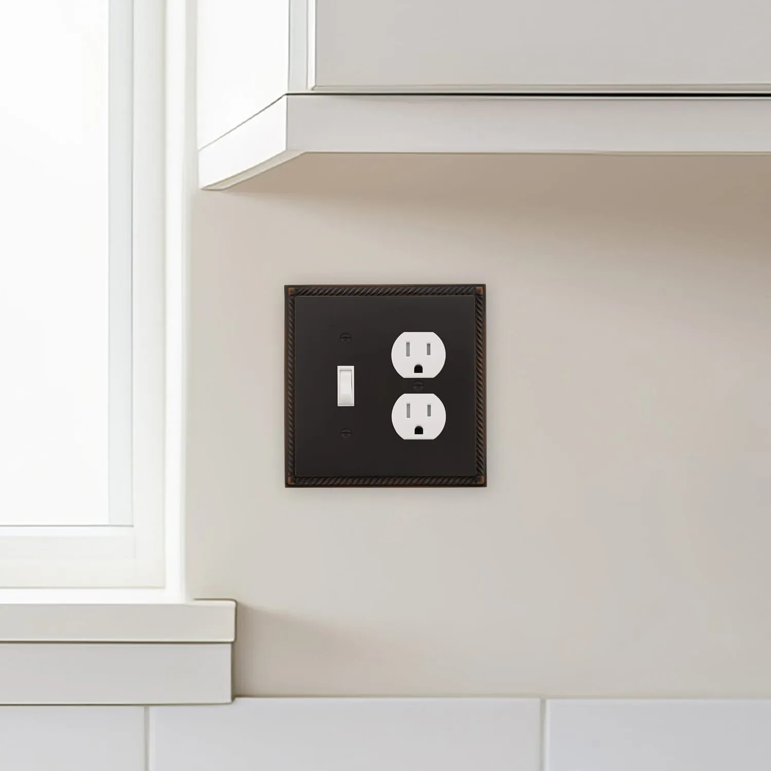 Rope Switch Plate with Toggle and Outlet in Timeless Bronze