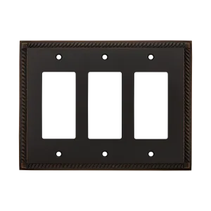 Rope Switch Plate with Triple Rocker in Timeless Bronze