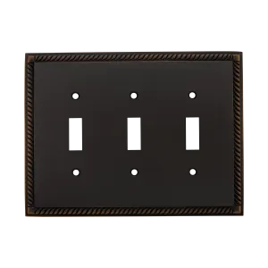 Rope Switch Plate with Triple Toggle in Timeless Bronze