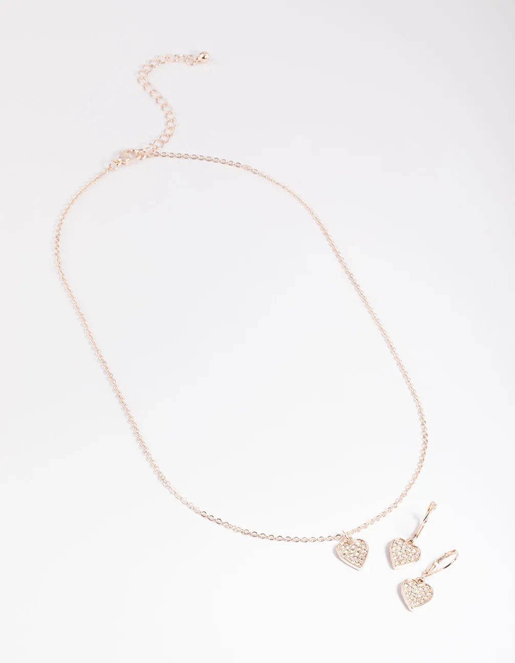 Rose Gold Pave Heart Necklace & Huggie Earrings