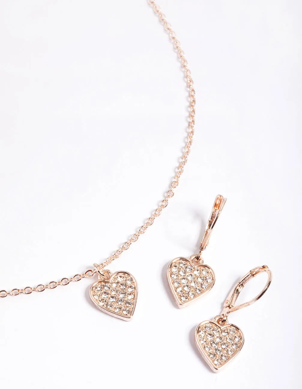 Rose Gold Pave Heart Necklace & Huggie Earrings