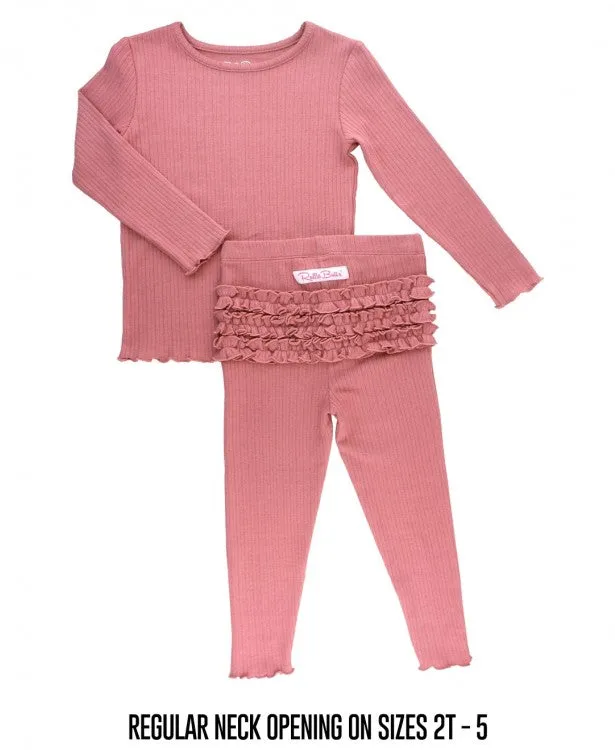 RuffleButts Snuggly 2pc Ruffled Pajamas ~ Mauve