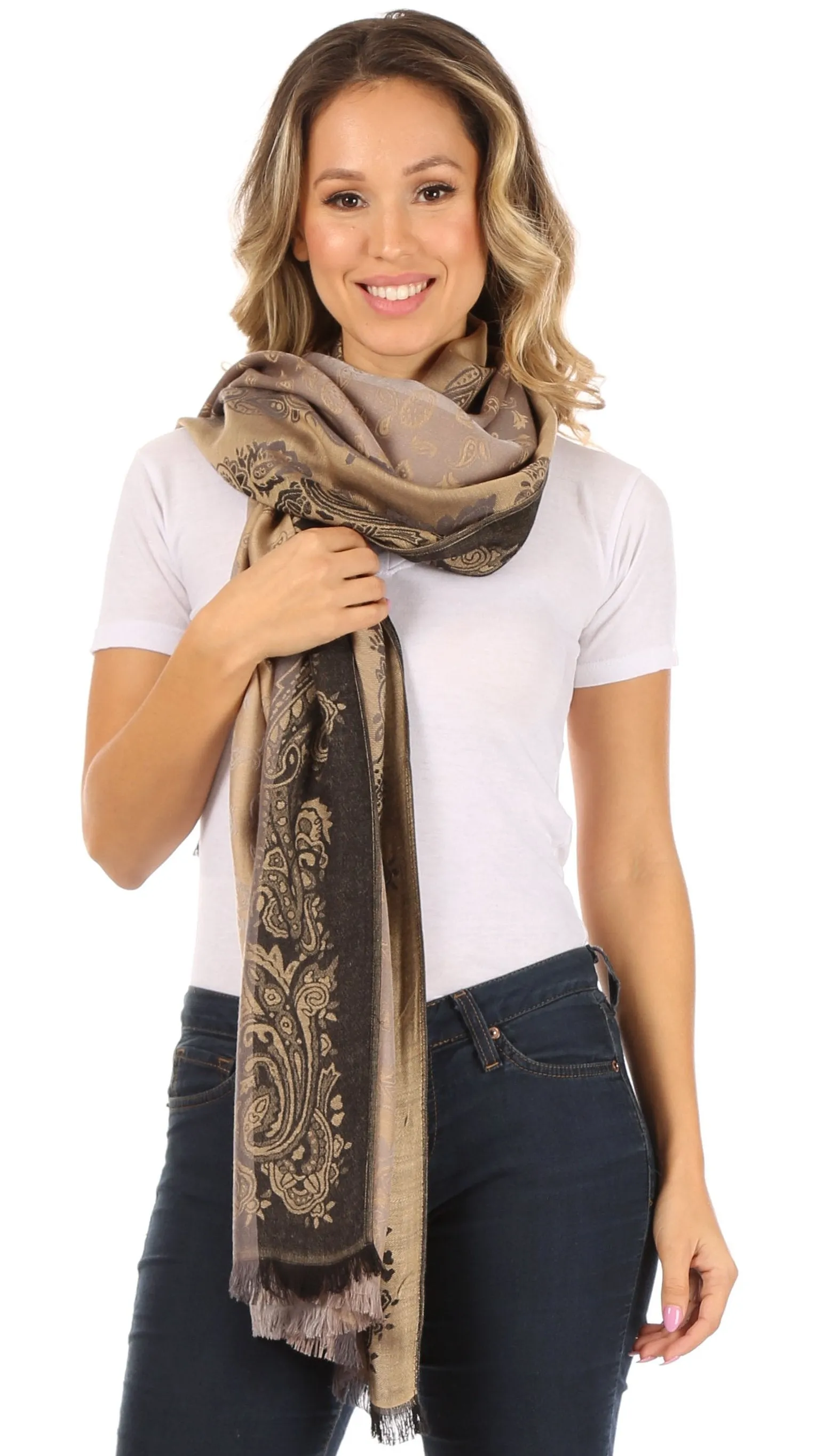 Sakkas Alessa Women's Silky Soft Reversible PaisleyPrint Pashmina Scarf Shawl Wrap