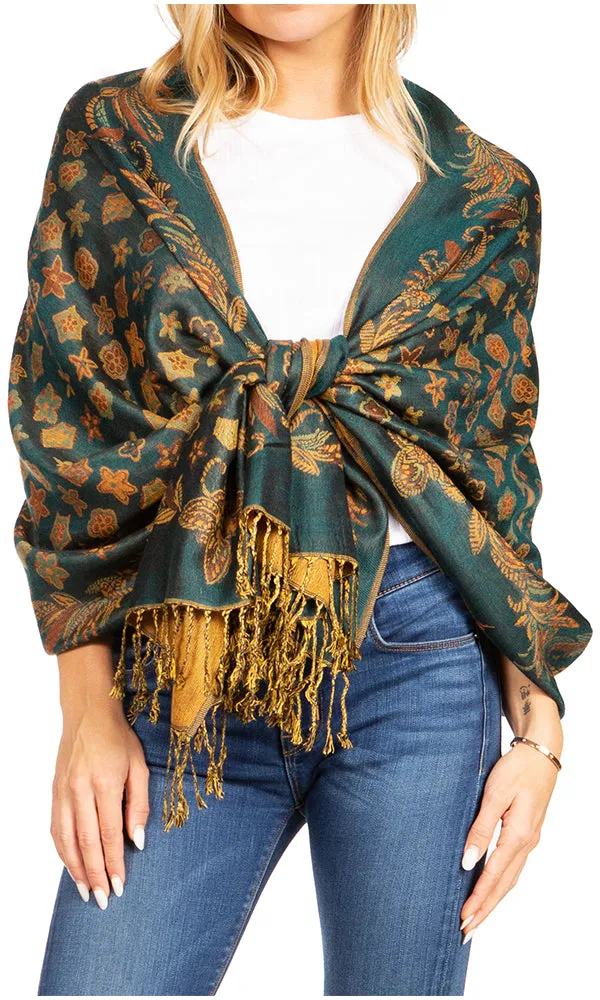 Sakkas Alessa Women's Silky Soft Reversible PaisleyPrint Pashmina Scarf Shawl Wrap