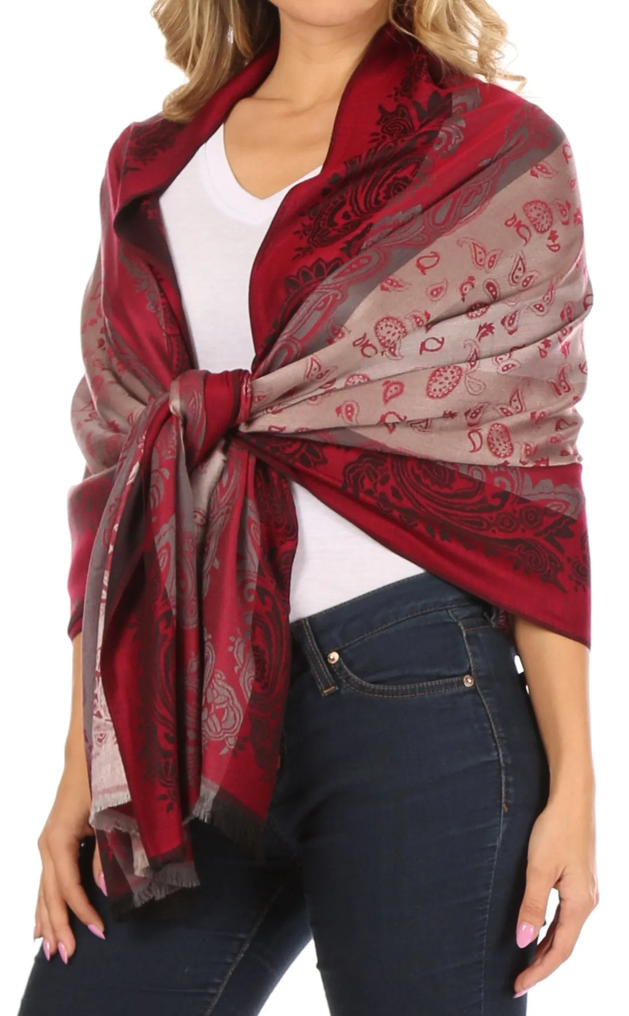 Sakkas Alessa Women's Silky Soft Reversible PaisleyPrint Pashmina Scarf Shawl Wrap