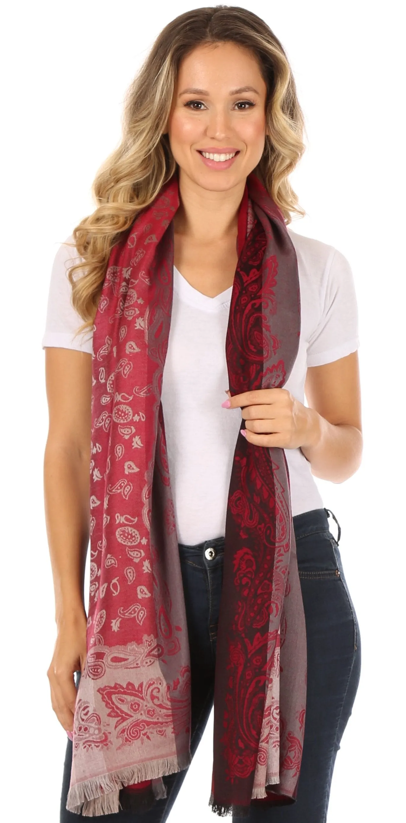 Sakkas Alessa Women's Silky Soft Reversible PaisleyPrint Pashmina Scarf Shawl Wrap