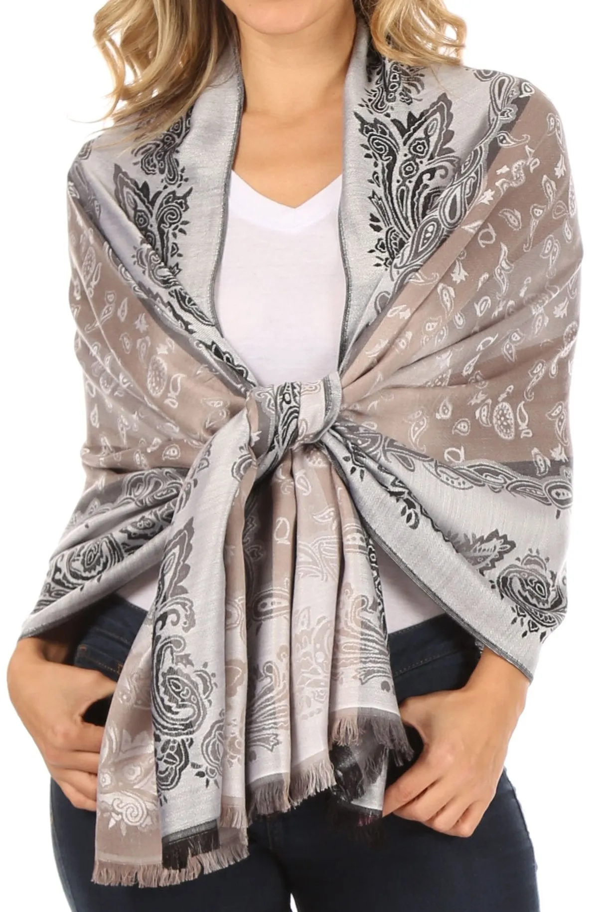 Sakkas Alessa Women's Silky Soft Reversible PaisleyPrint Pashmina Scarf Shawl Wrap