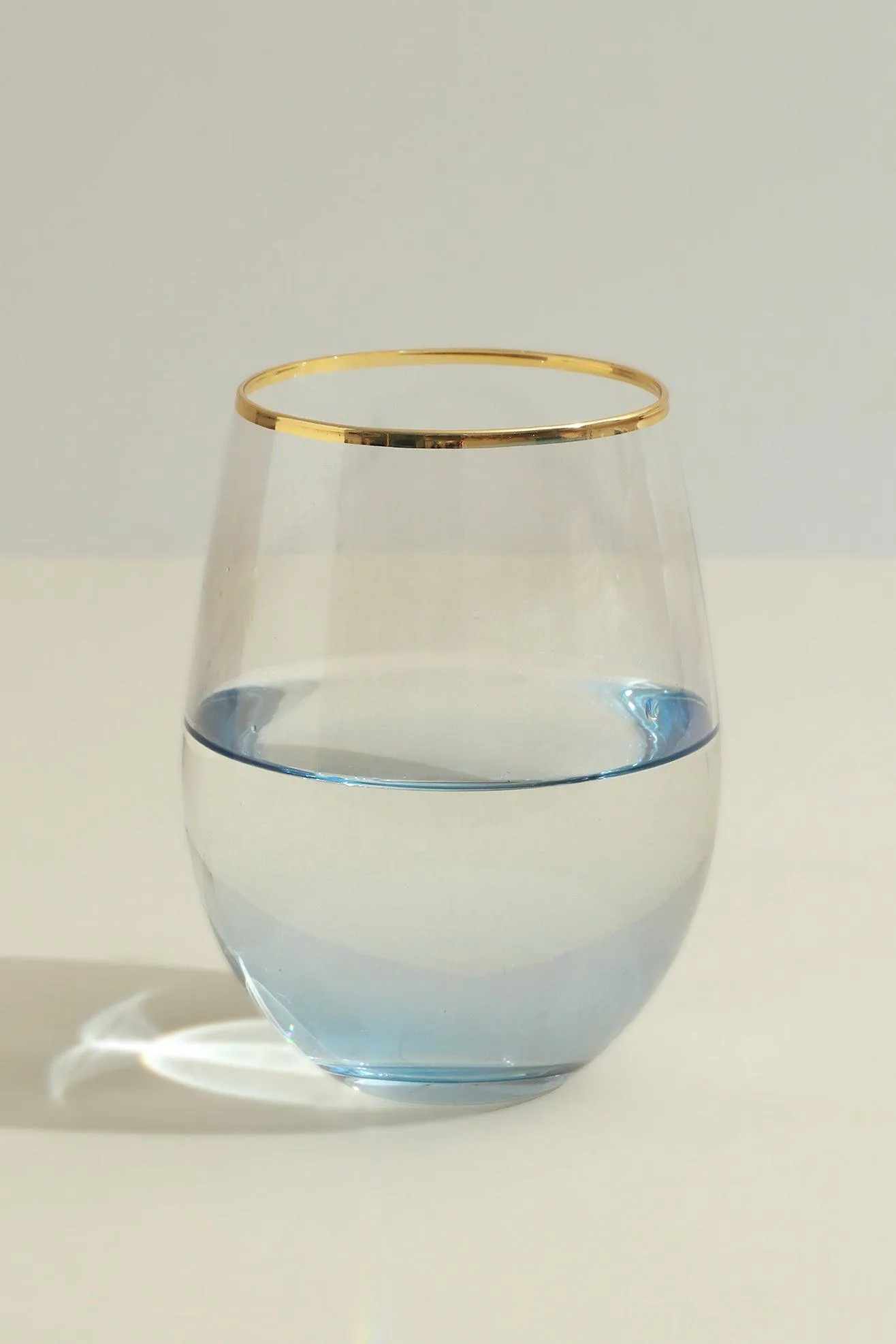 Set of Four Lazaro Blue Ombre Design with Gold Rim Tumbler Drinking Glasses