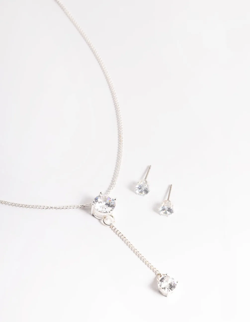 Silver Diamante Y Necklace & Stud Earrings