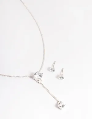 Silver Diamante Y Necklace & Stud Earrings