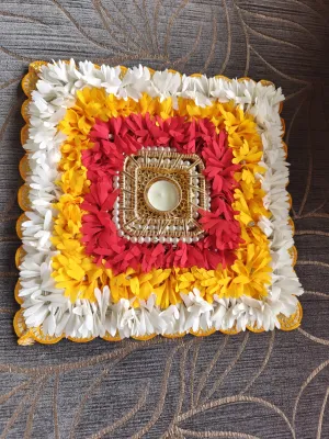 Square Yellow Red Pearl Diya Rangoli - Accessory