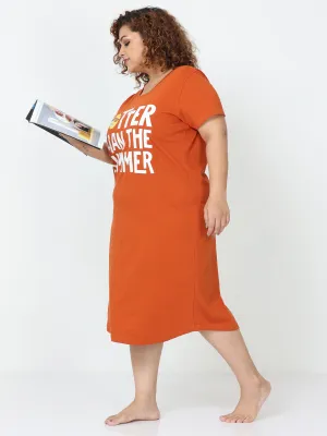 Sunset Orange Hosiery Cotton Short Nighty Plus Size