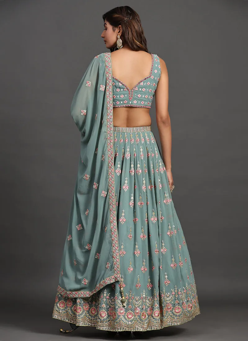 Teal Blue Multi Embroidery Traditional Lehenga Choli