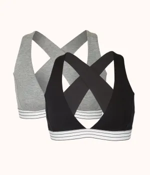 The Cross Back Bralette Bundle: Jet Black/Heather Gray