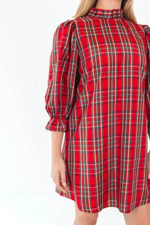 The Tamara Long Sleeve Bow Dress - Red Plaid