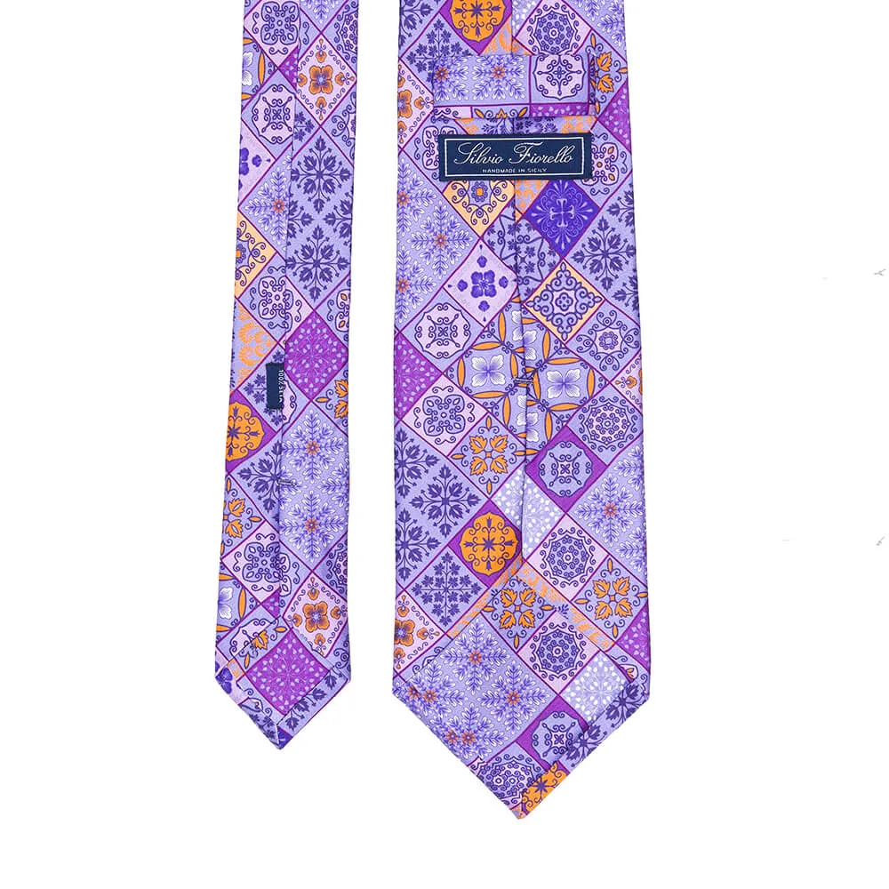 The Taormina Mosaic Purple and Orange Duchesse Silk Tie