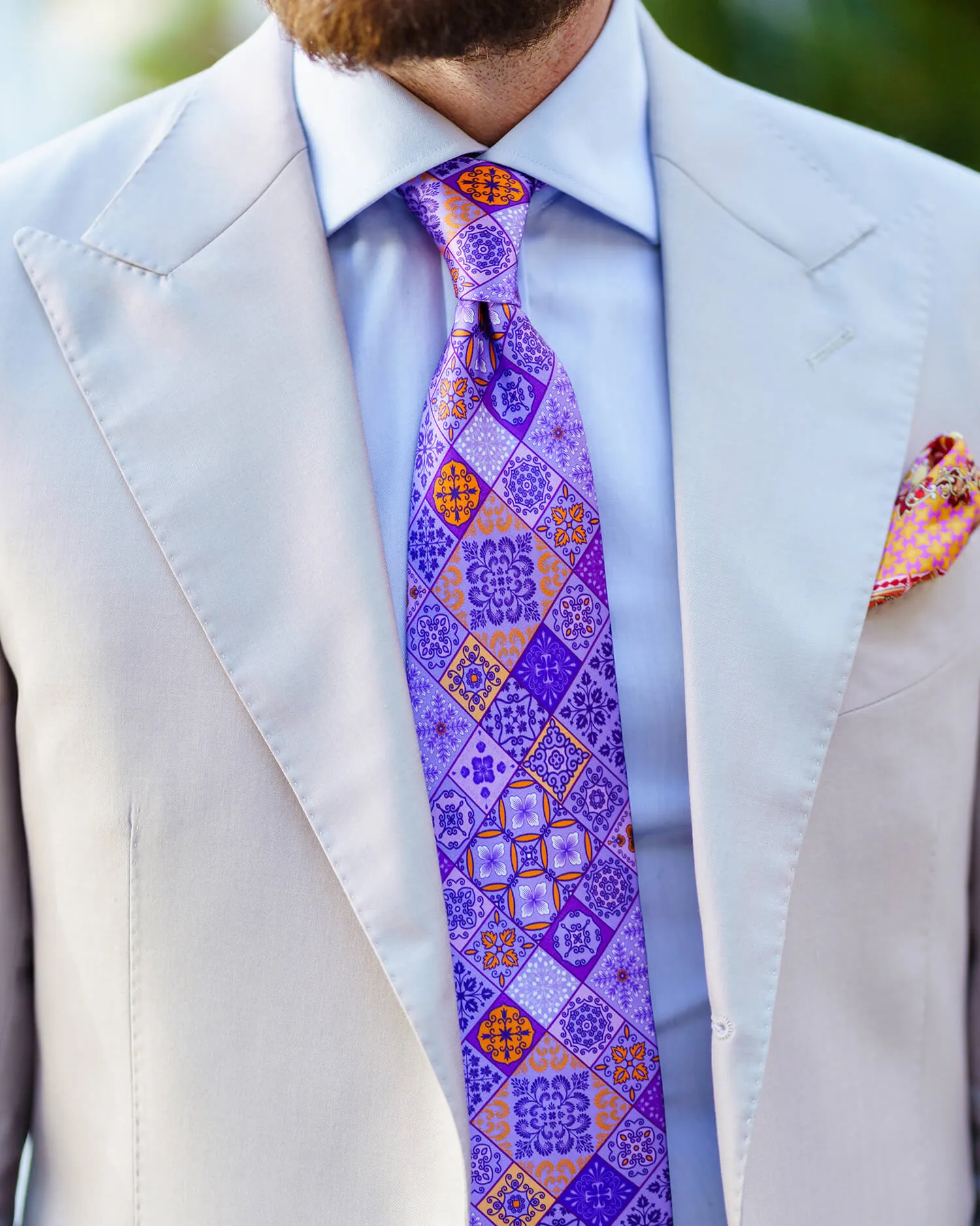 The Taormina Mosaic Purple and Orange Duchesse Silk Tie