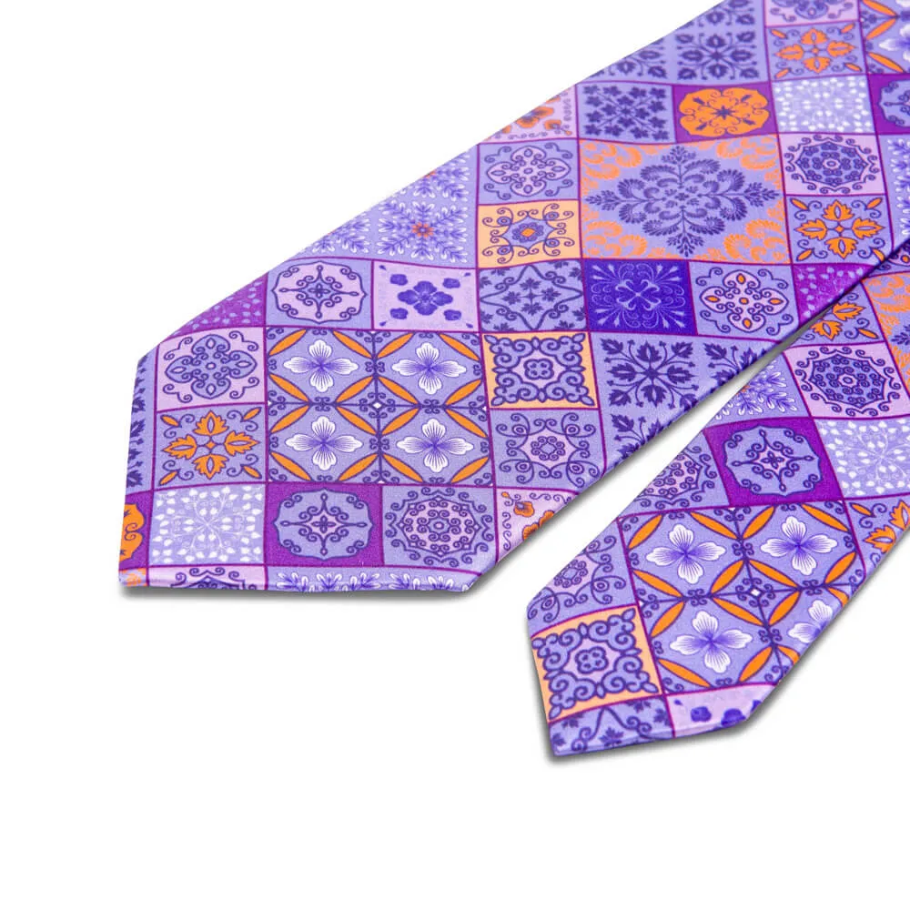 The Taormina Mosaic Purple and Orange Duchesse Silk Tie