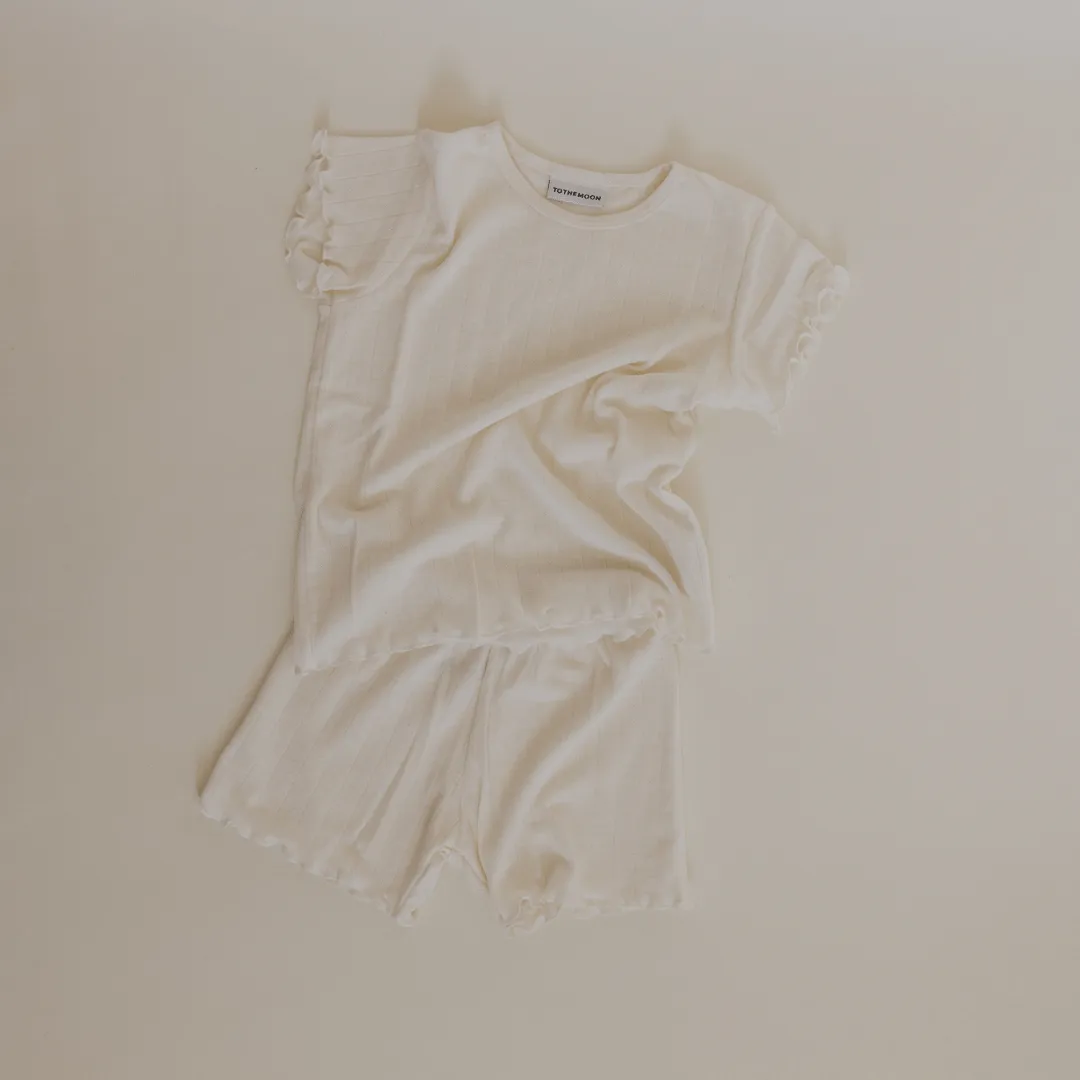 Tothemoon ☾ - Shirt - Short sleeve - Curled ends - Wool & silk - Pointelle