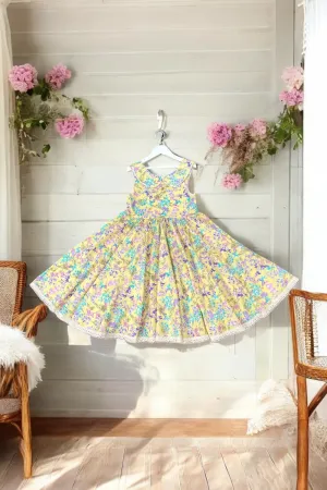 Twirling Tea Party Dress ~ Sz 12 | Alexis in Yellow | Beautiful Silky Soft Cotton Lawn