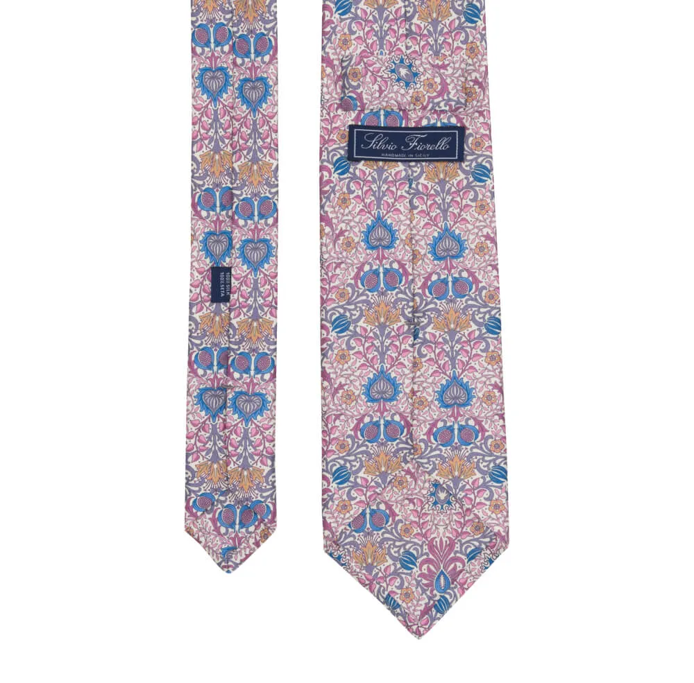 White and Pink Medieval Forest Duchesse Silk Tie