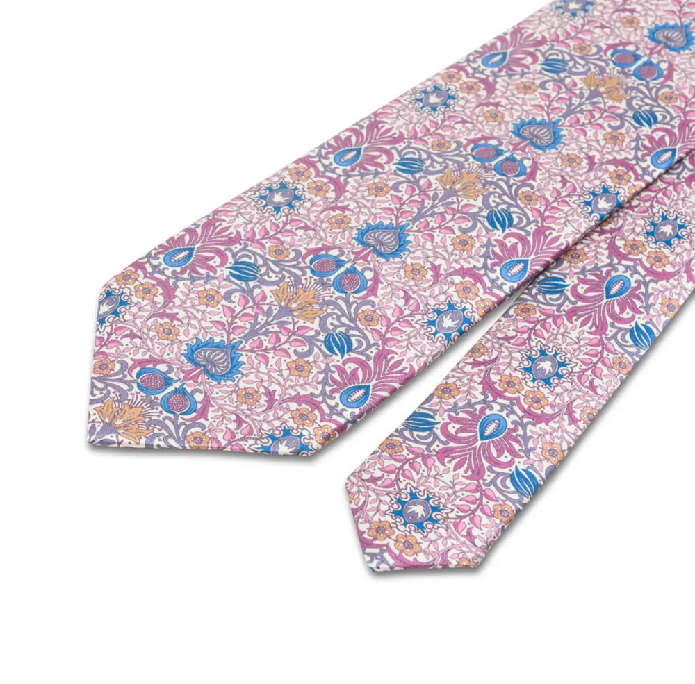 White and Pink Medieval Forest Duchesse Silk Tie